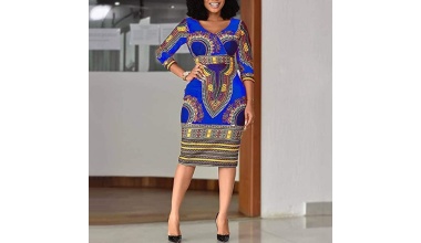 Robe imprimée Dashiki, col en V 3