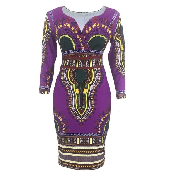 Robe imprimée Dashiki, col en V 5