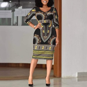 Robe imprimée Dashiki, col en V 3