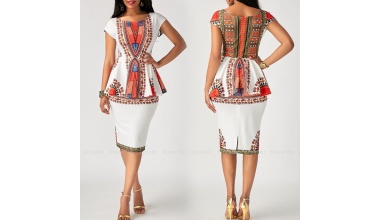 Robe chic imprimée Dashiki à manches courtes 4