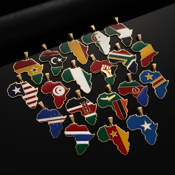 Pendentif carte de l'Afrique couleur drapeau pays d'Afrique 2