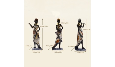 Statuettes femmes noires en pagne joueuses de flûte, guitare ou tam-tam 1