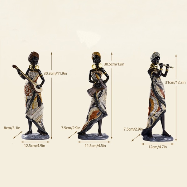 Statuettes femmes noires en pagne joueuses de flûte, guitare ou tam-tam 3