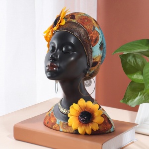 Statue buste de femme africaine ornée des fleurs 2