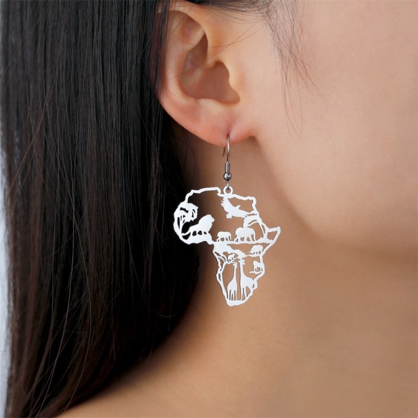 Boucles d'Oreilles Carte de l'Afrique Incrustéesanimaux en Acier Inoxydabl 3