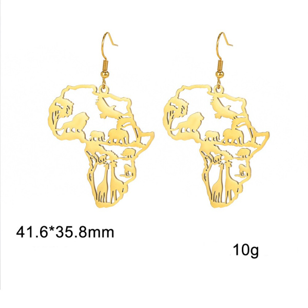 Boucles d'Oreilles Carte de l'Afrique Incrustéesanimaux en Acier Inoxydabl 6