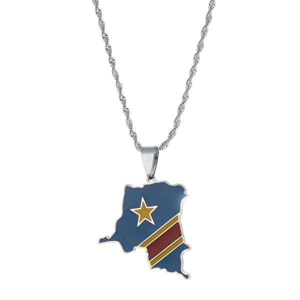 Pendentif drapeau forme carte de la république démocratique du Congo avec chaine 6