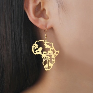 Boucles d'Oreilles Carte de l'Afrique Incrustéesanimaux en Acier Inoxydabl 1