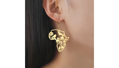 Boucles d’Oreilles Carte de l’Afrique Incrustéesanimaux en Acier Inoxydabl 1