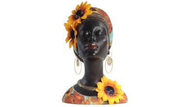 Statue buste de femme africaine ornée des fleurs 1