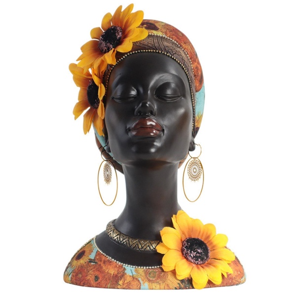 Statue buste de femme africaine ornée des fleurs 6