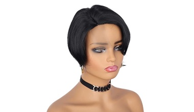 PORSMEER-Perruques-Femme-Naturelle-Synthetique-Cheveux-Noire-Courte-Bob-Wig-Lace-Frontal-avec-Frange-6-Pouces-150-Densite-0