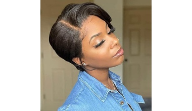 PORSMEER-Perruques-Femme-Naturelle-Synthetique-Cheveux-Noire-Courte-Bob-Wig-Lace-Frontal-avec-Frange-6-Pouces-150-Densite-0